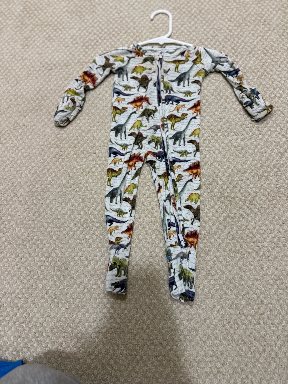 Dinosaur Print Kids One-Piece Footie Pajamas - White Multi